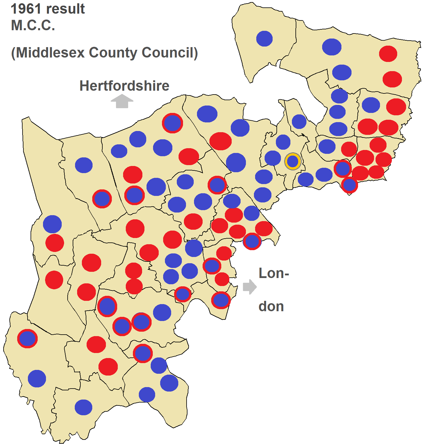 1961 last-ever result of Middlesex County Council elections, ga…