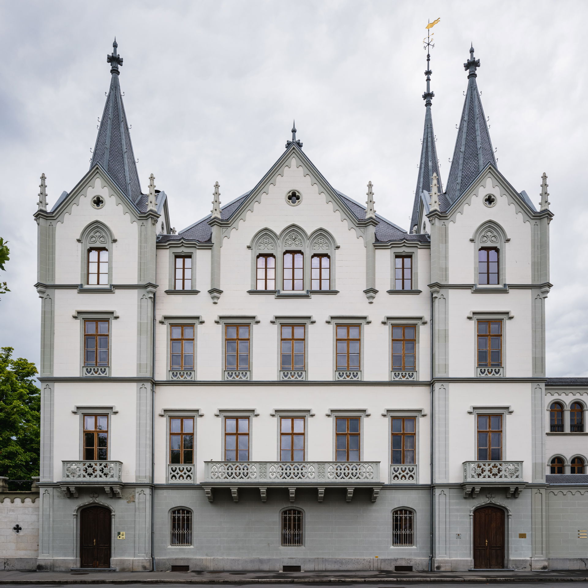 The east façade of the Château de l'Aile in Vevey, Switzerland.