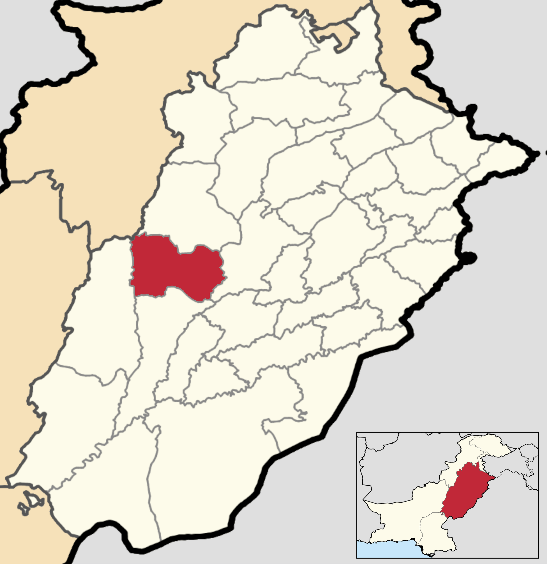 This is a map showing the location of Layyah District in the pr…