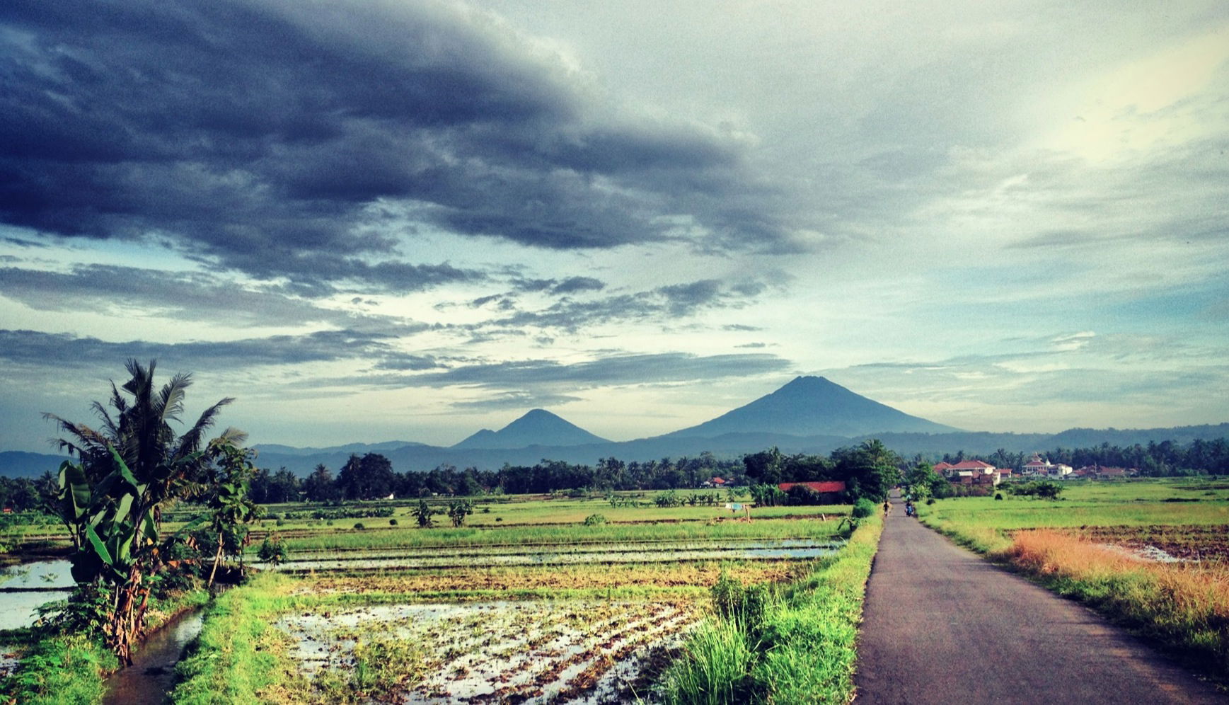 Scenery of Purworejo with the view of mountain Sumbing &amp; Si…