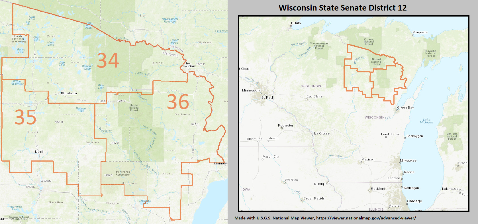 Wisconsin Senate District 12, for the years 2012-2021, defined …