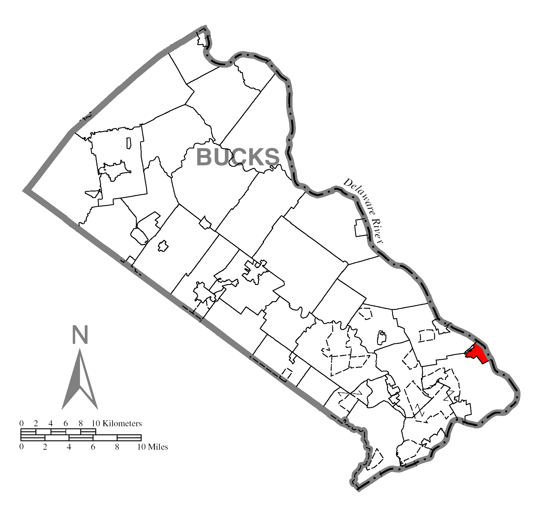 A map of Bucks County showing Morrisville, Pennsylvania (altern…