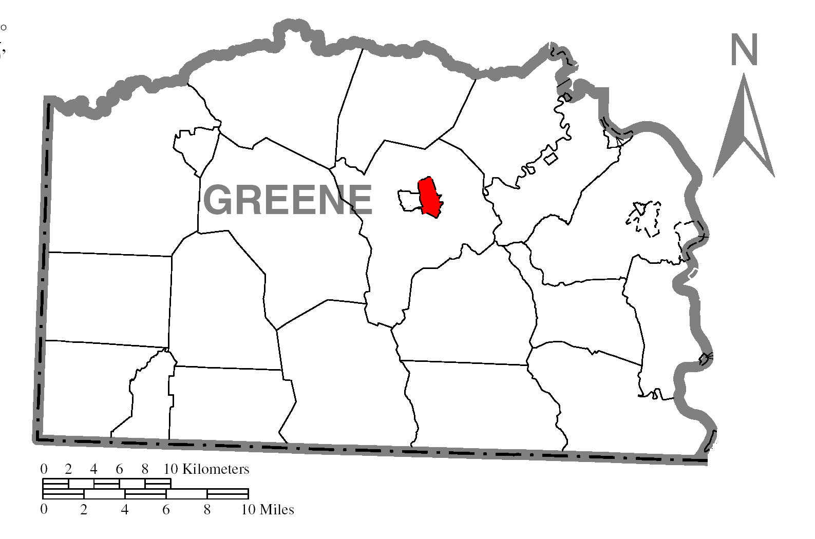 Map of Greene County higlighting Morrisville.
