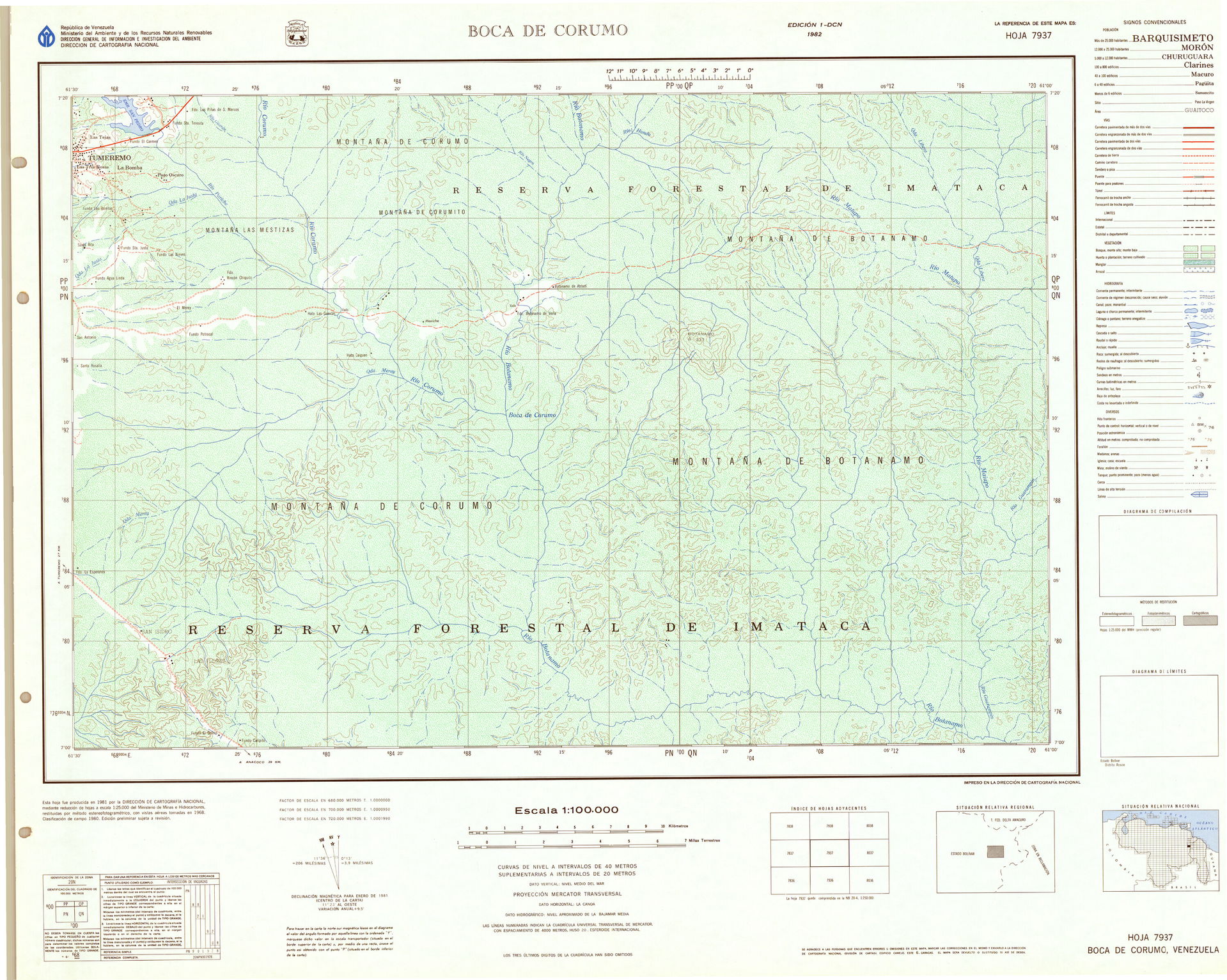 Official topographic maps of Venezuela, at scale 1:100.000.