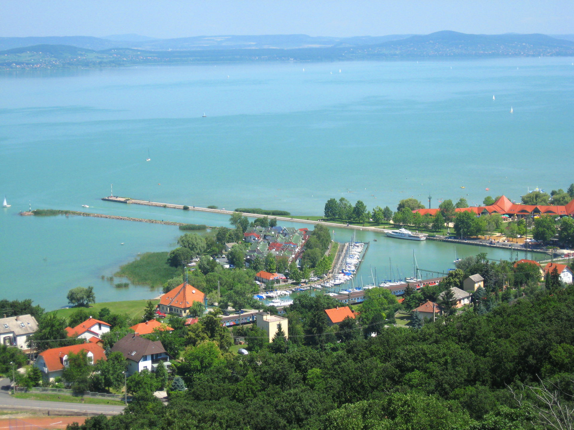 View of Port of Fonyód and Lake Balaton.