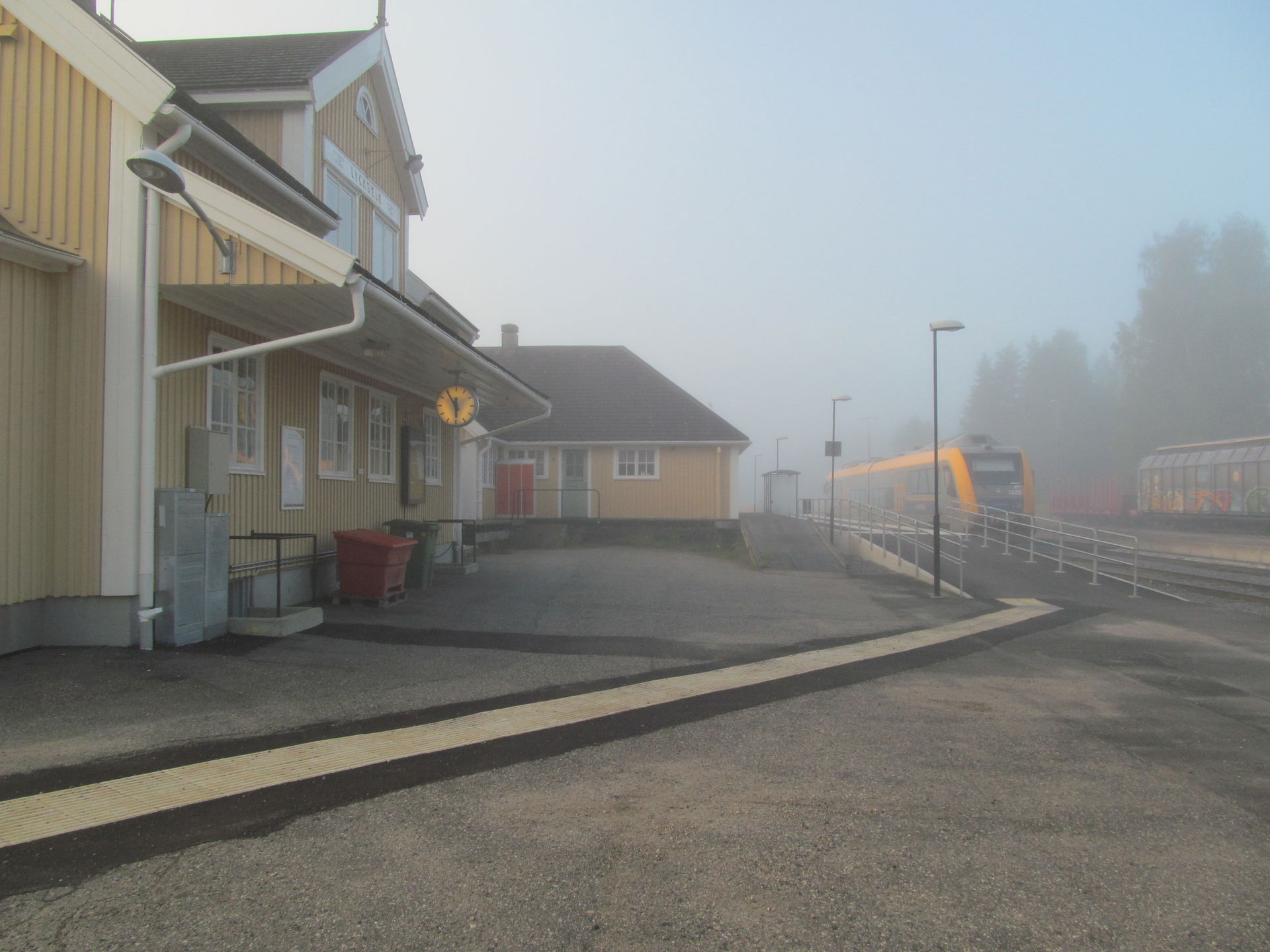 Lycksele railway station, an early morning in august. A train o…