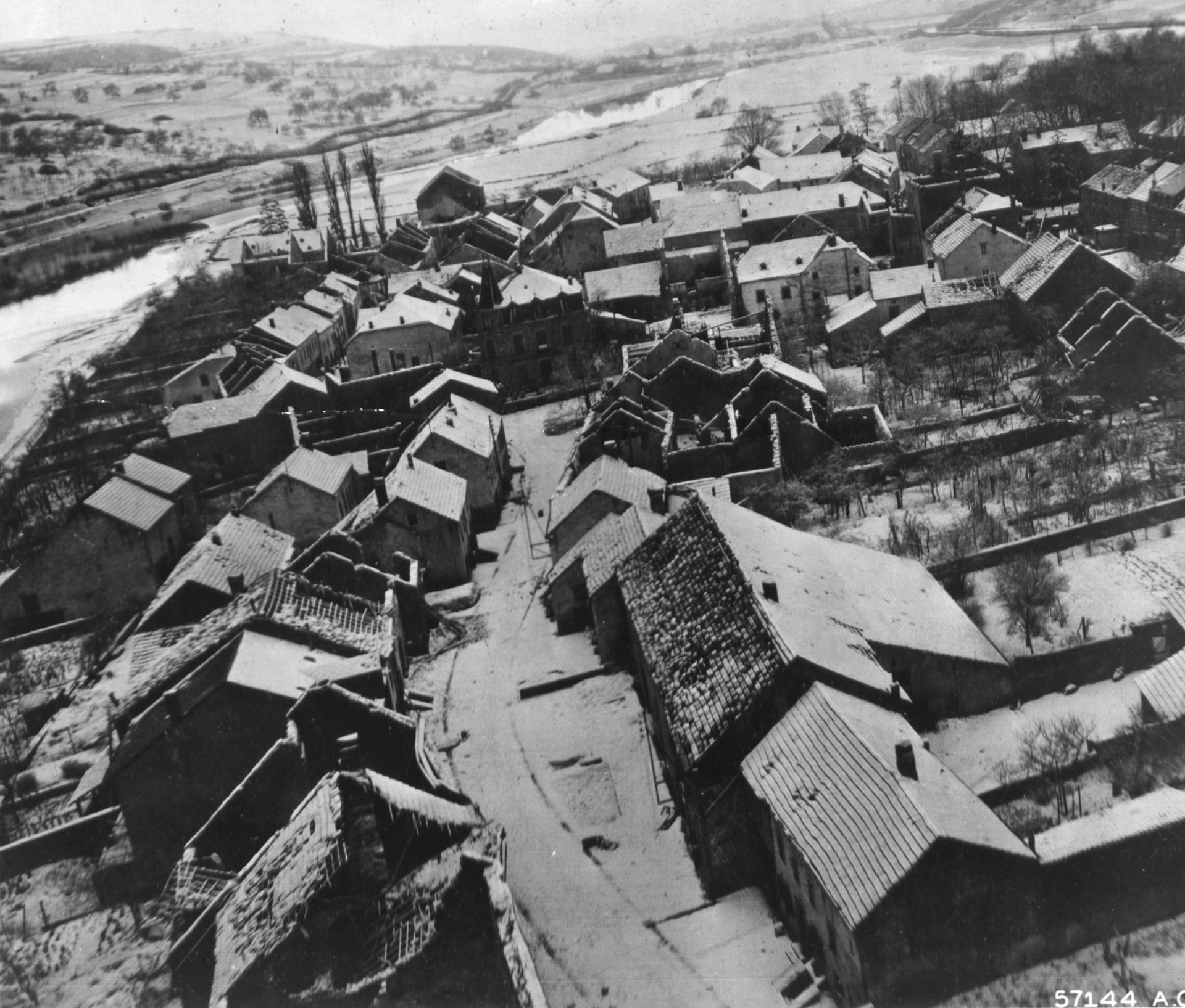 Aerial view of Mertert, Luxembourg, in early 1945.