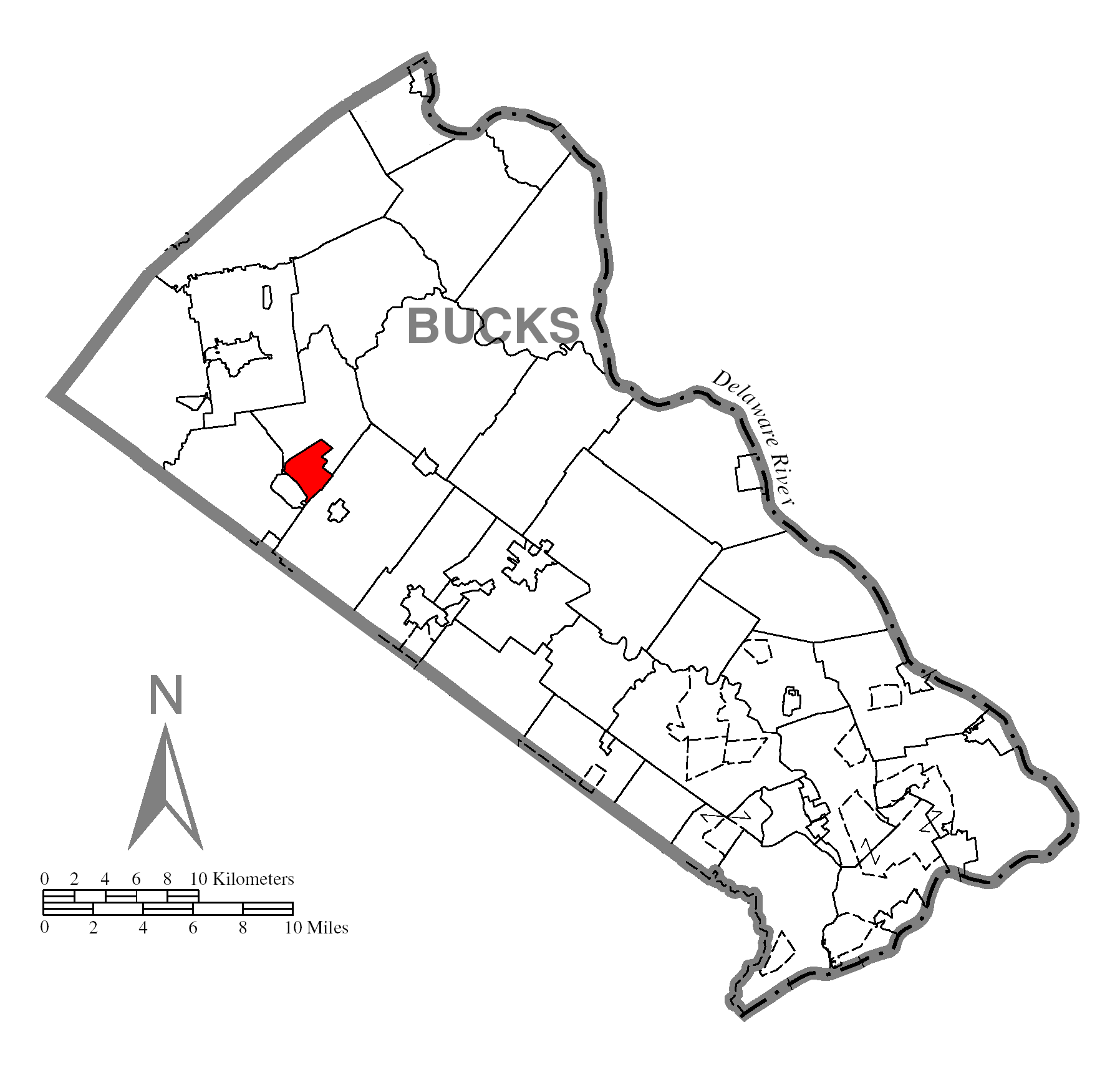 A map of Bucks County showing Perkasie, Pennsylvania (alternate…