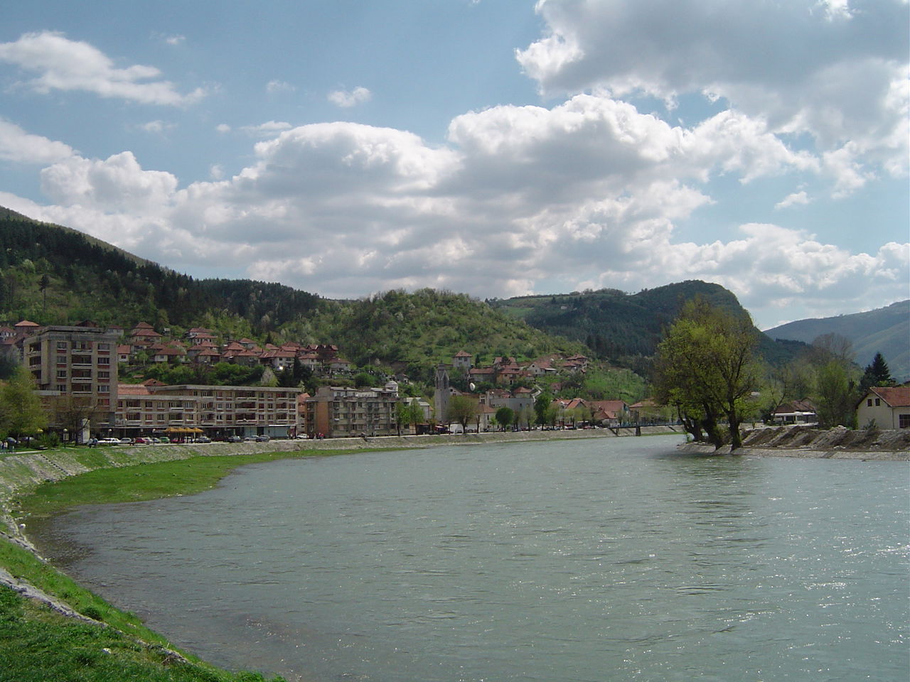 Lim River and view on part of the town of Prijepolje, Serbia.