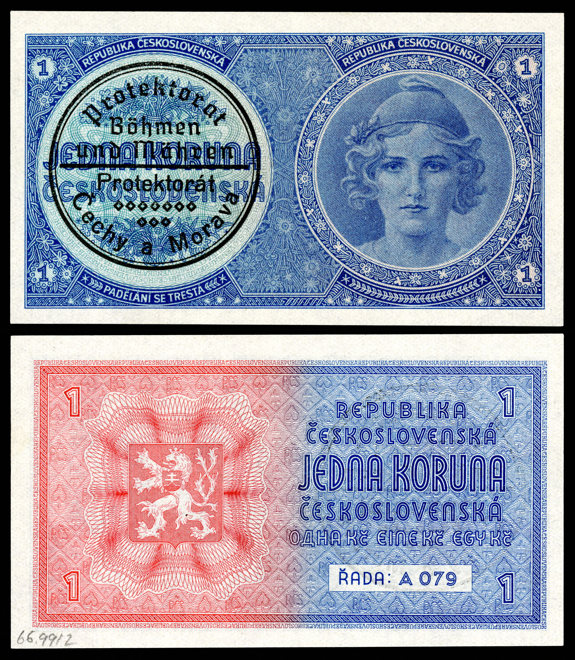 Protektorat Bohemia dan Moravia, 1 koruna, ND (1939). Uang kert…