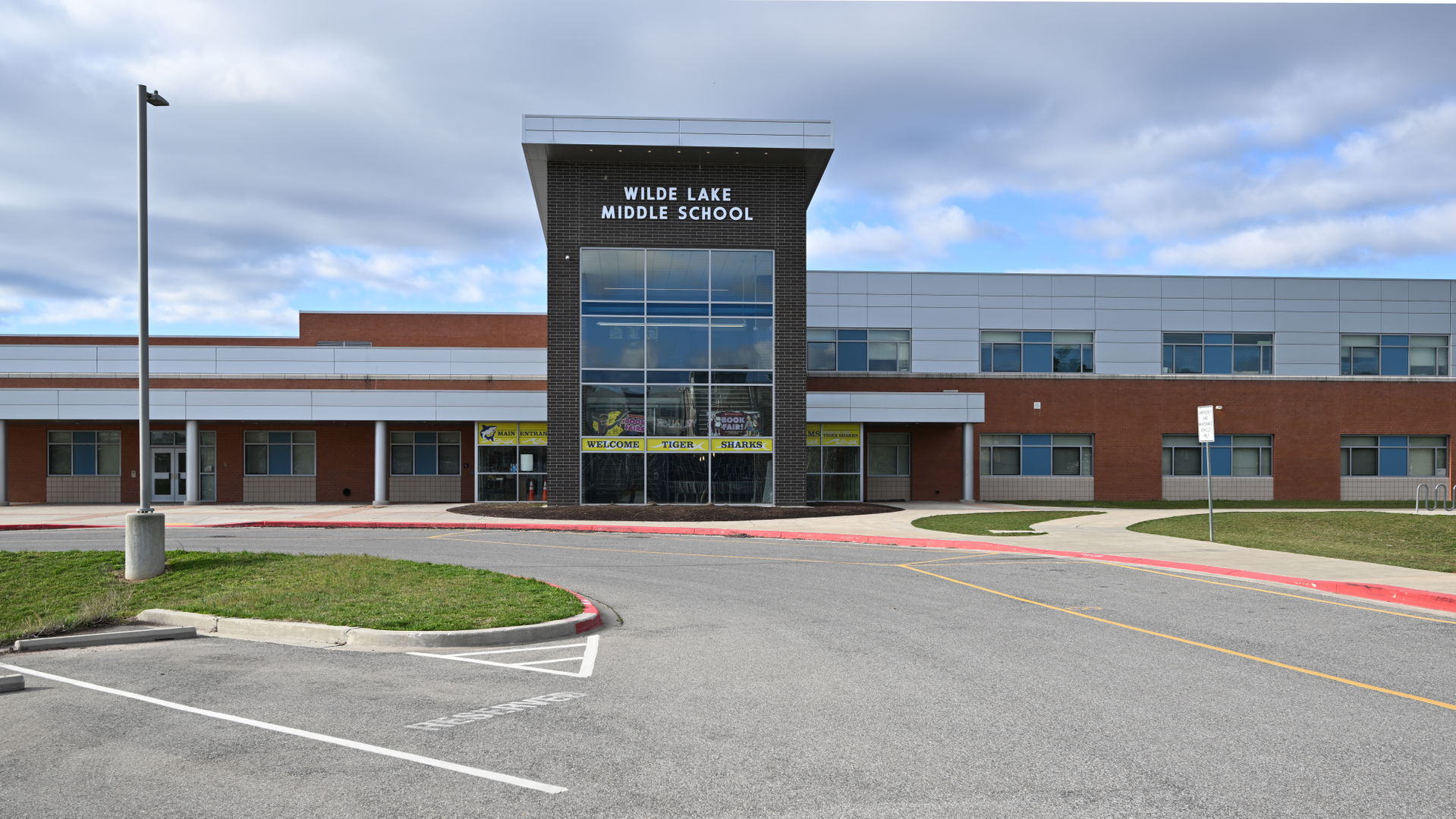 The entrance to Wilde Lake Middle School, part of the Howard Co…