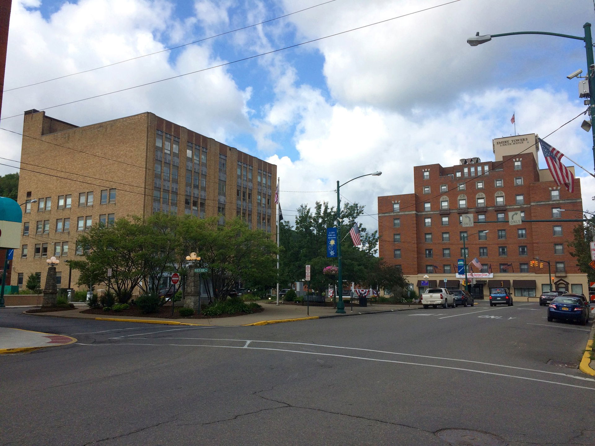 Veterans Square seen from the northeast, Bradford, Pennsylvania.