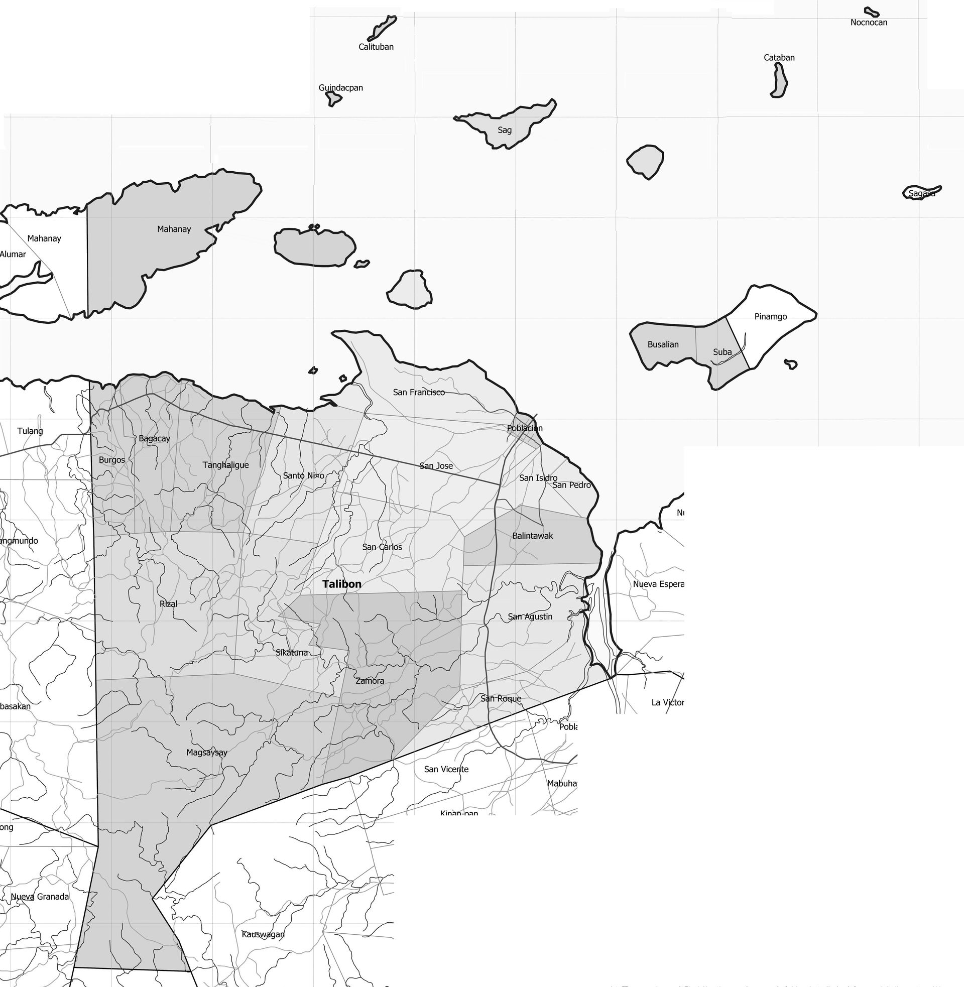 Detailed of Talibon, Bohol showing barangays and islands