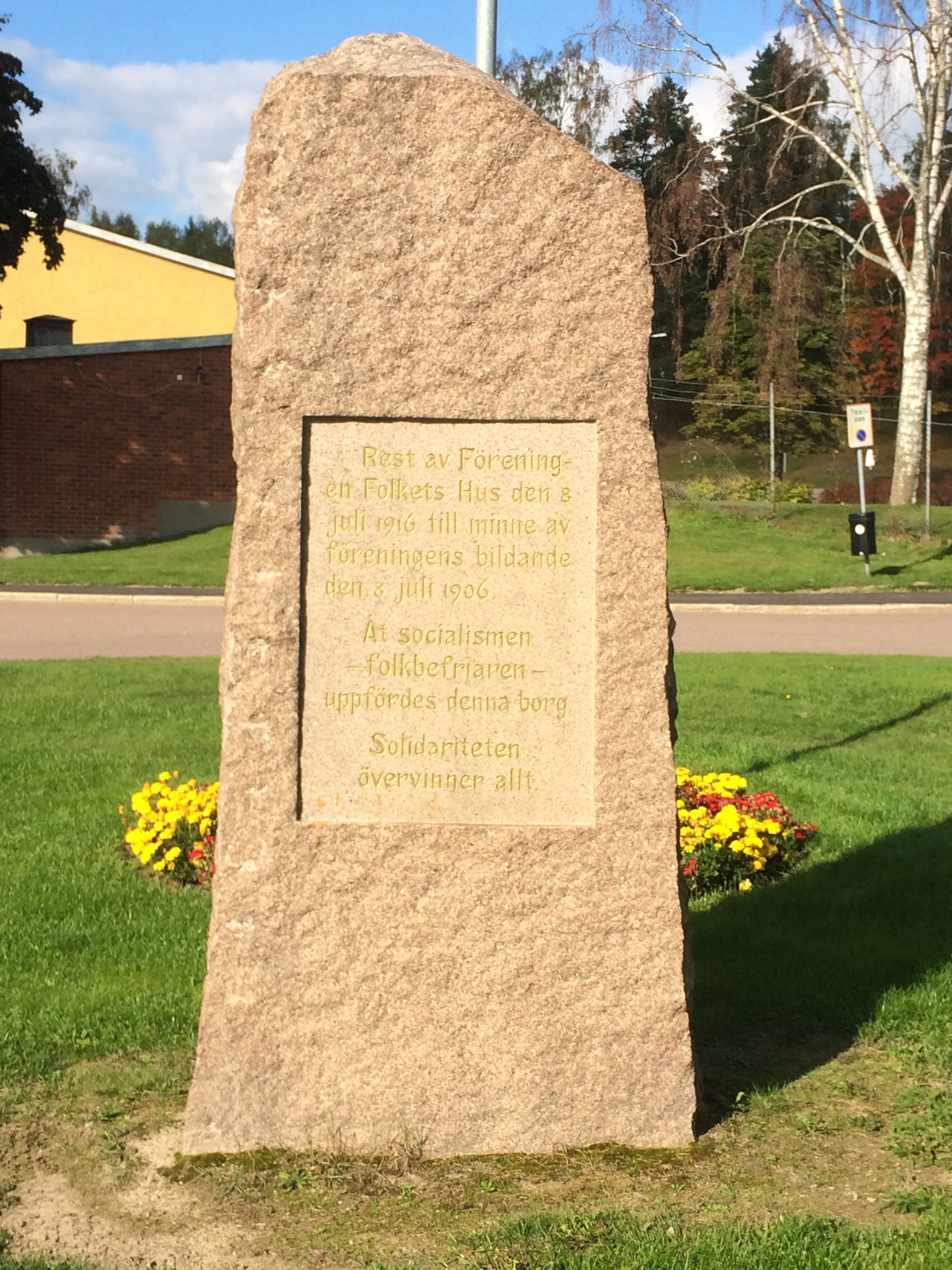 Memorial marker outside the People's house in Fagersta, Västman…