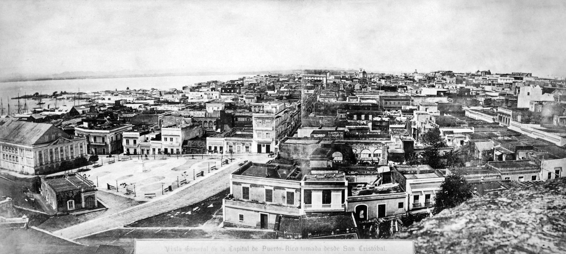 Photographic print 
Shows Plaza de Santiago with the statue of …