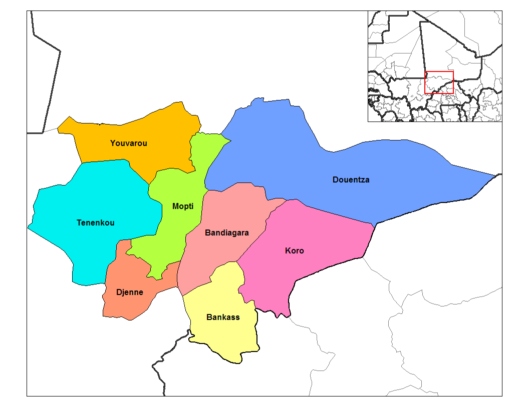 Map of the cercles of Mopti region in Mali. Created by Rarelibr…