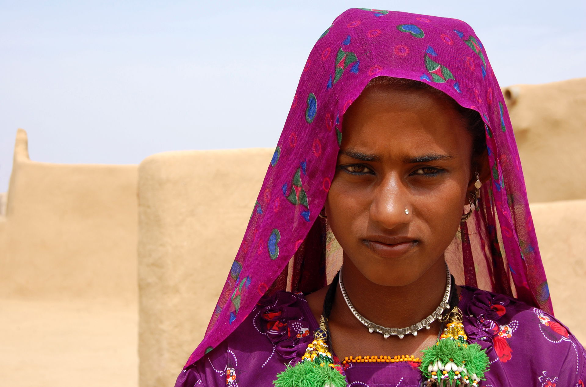 Young Muslim woman in the Thar Desert near Jaisalmer, India.