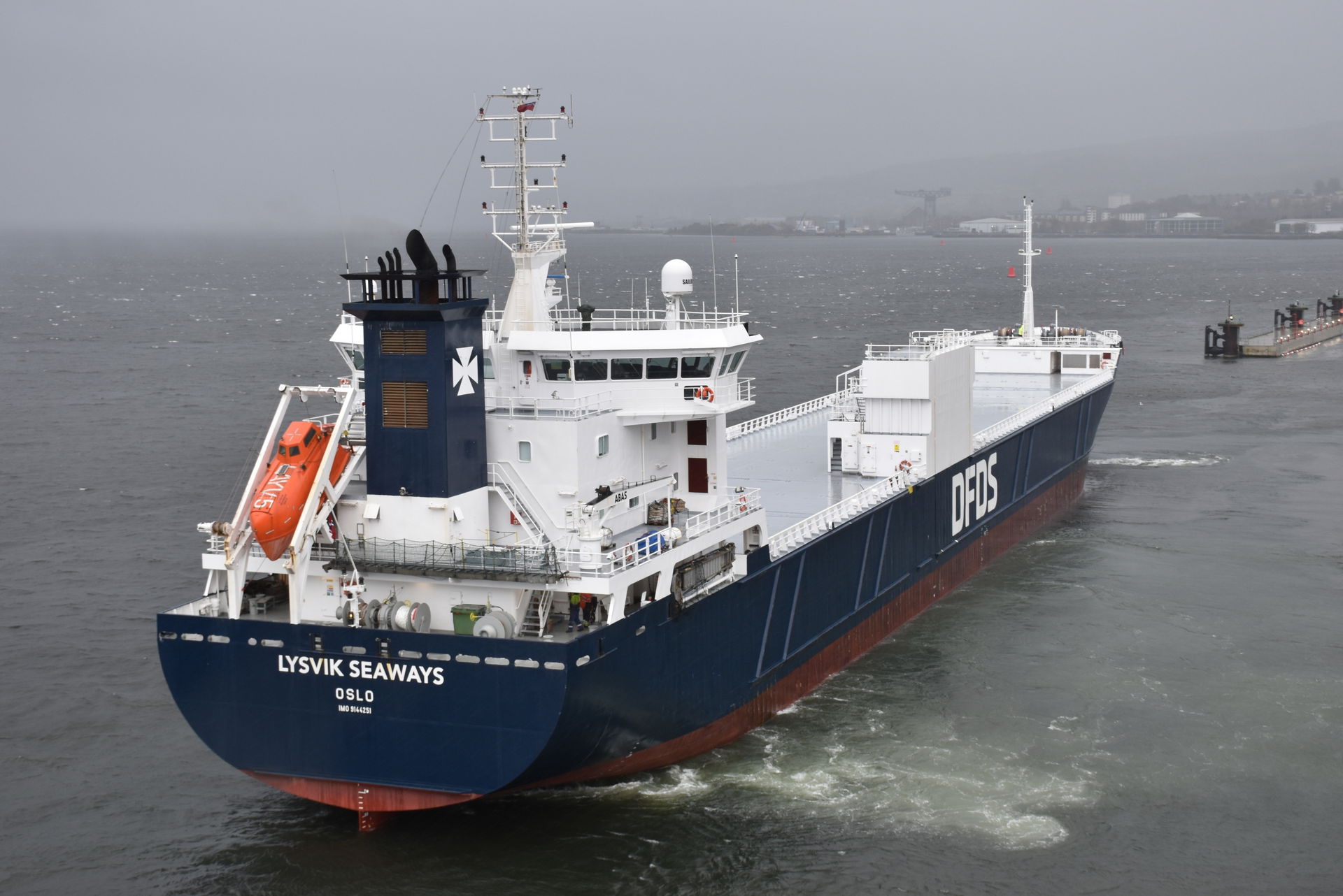 Paper carrier Lysvik Seaways sailing from Greenock in windy and…