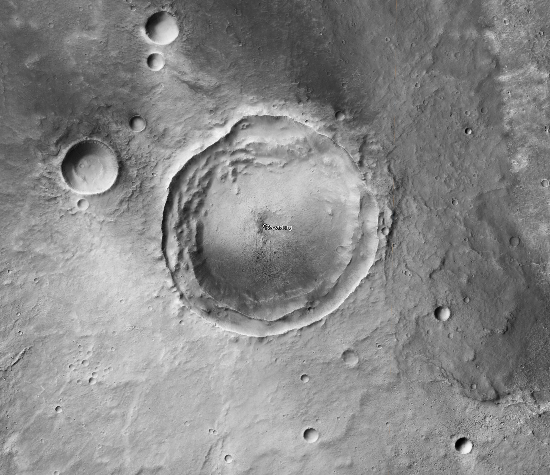 Grayscale Mosaic Image of the crater as it was taken by the HiR…