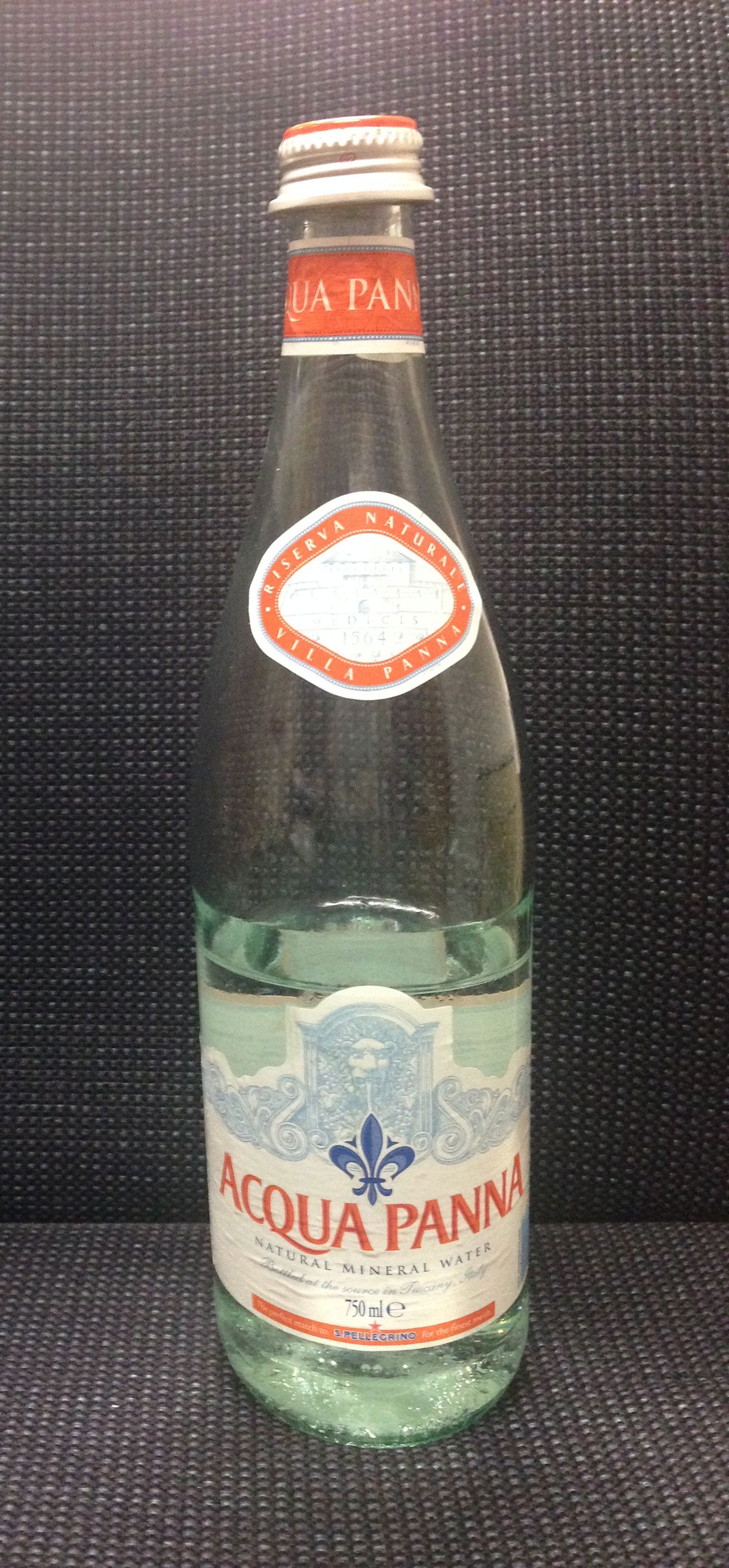 Acqua Panna mineral water in a glass bottle, Singapore.