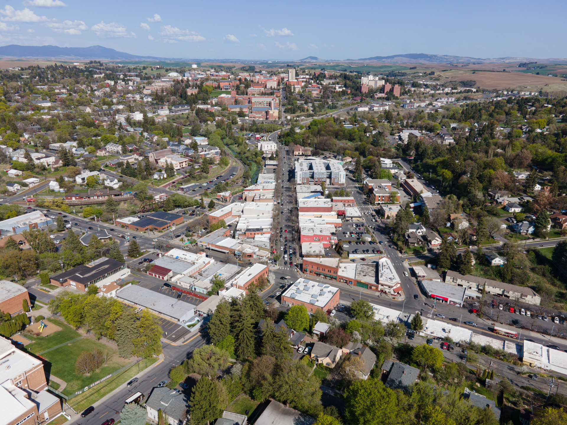 Drone view of Pullman, Washington State, USA