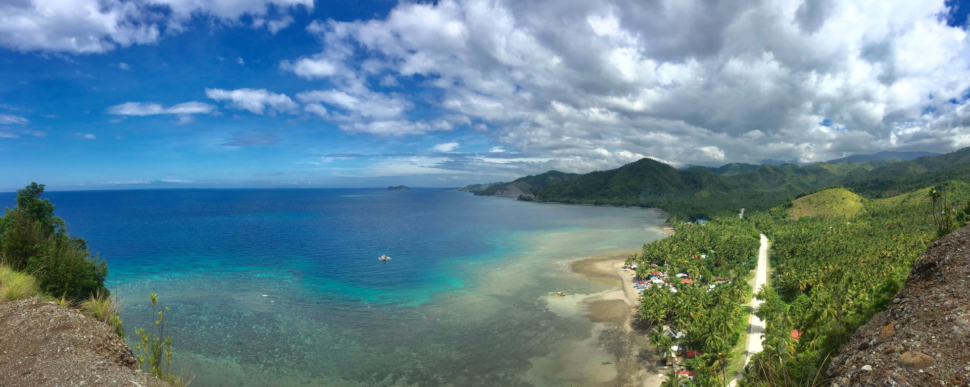 Ocean view, village, Mountains