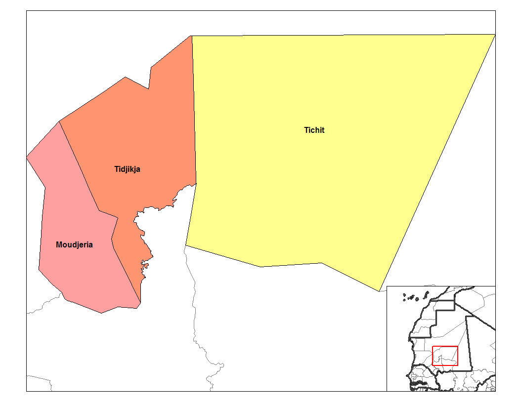 Map of the departments of Tagant region of Mauritania. Created …