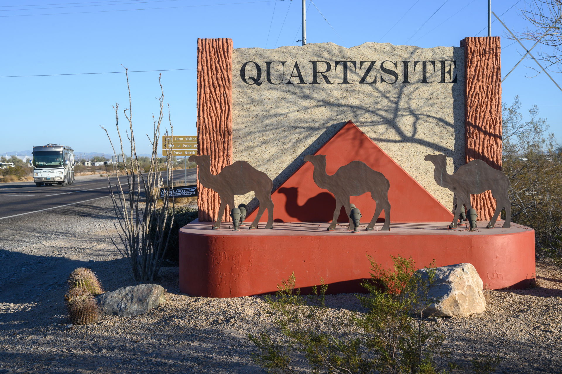 Located south of the town on Highway 95 is a sign announcing th…