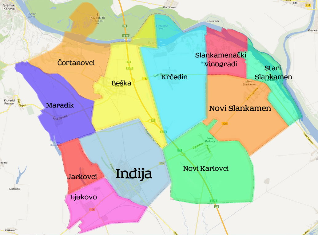 City of Indjija with surrounding villages.