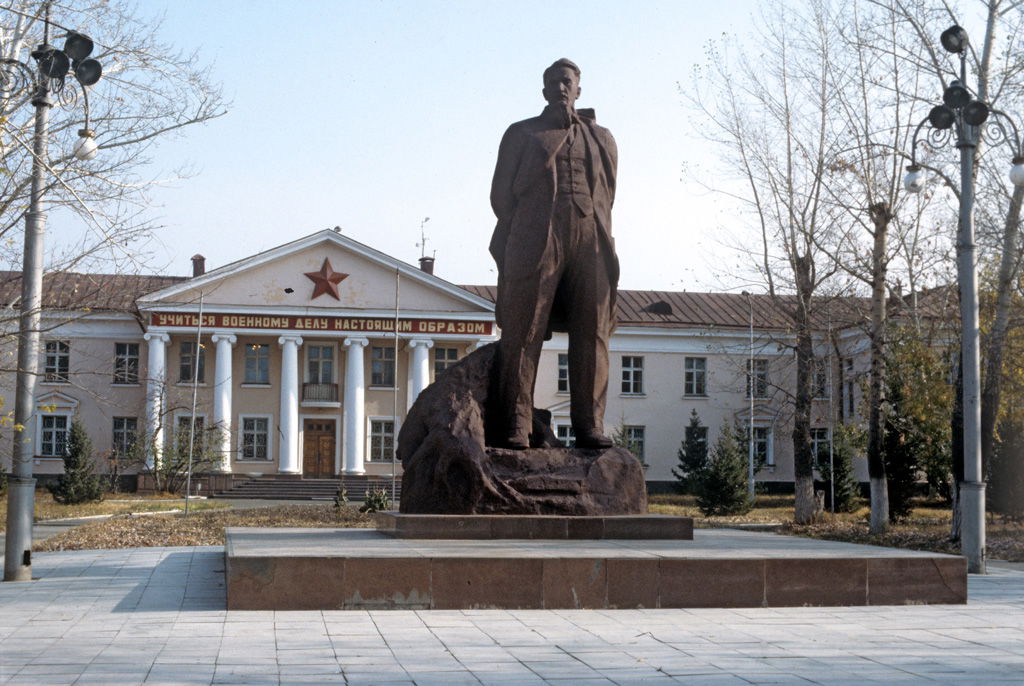 “A monument to Kurchatov on the background of the Semipalatinsk…