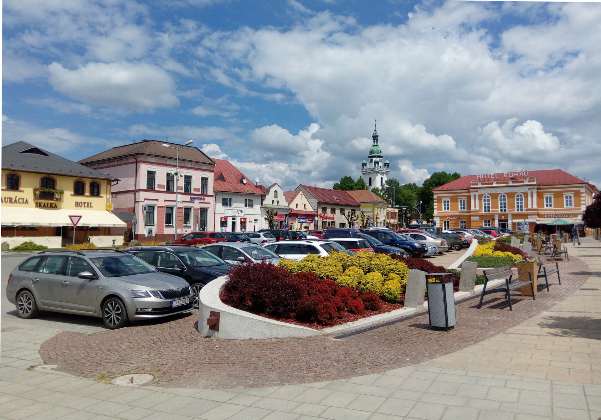 Main square (Štefánik Square) in Trstená, Slovakia.