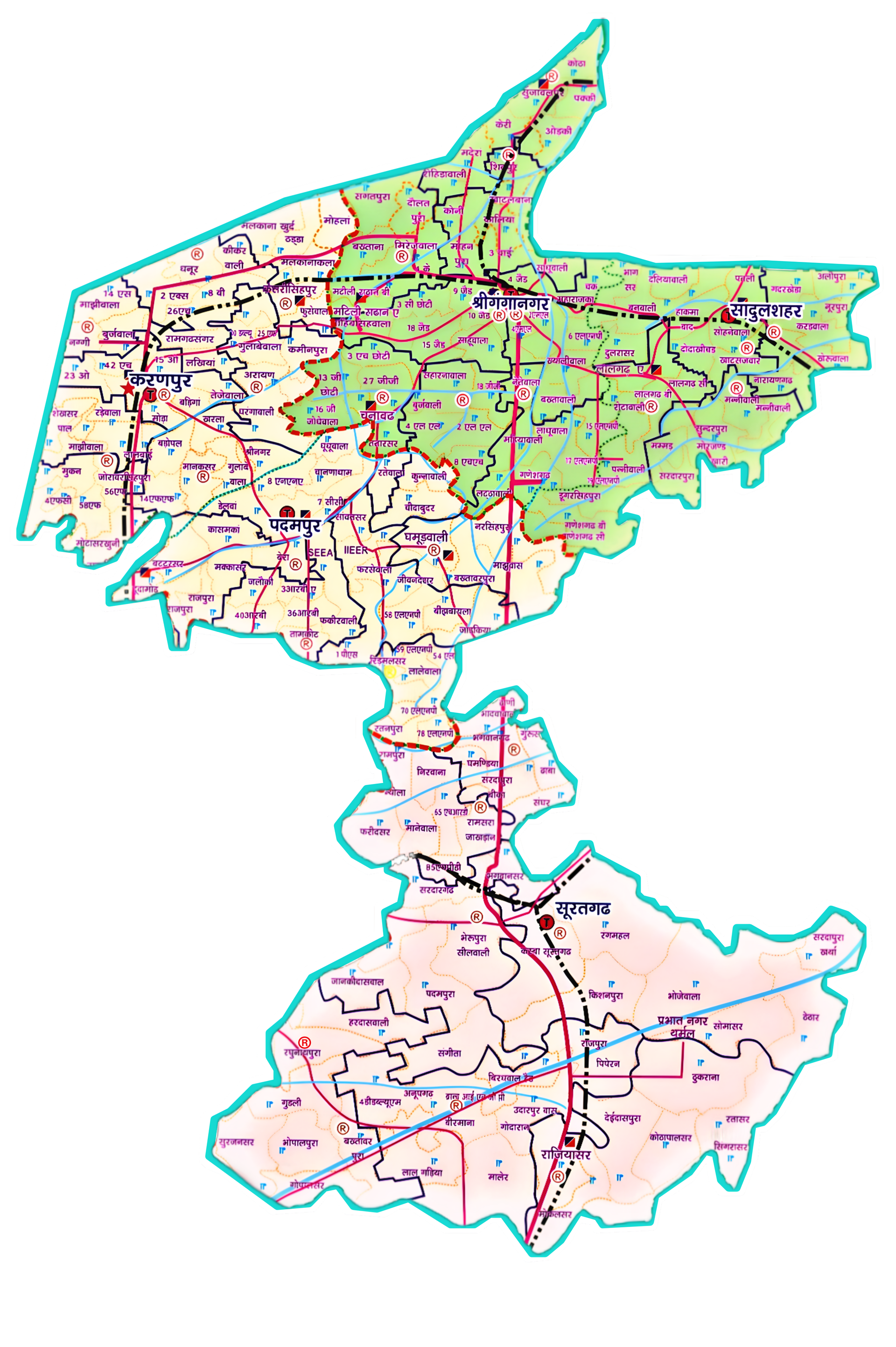 sriganganagar district New detailed map with boundaries