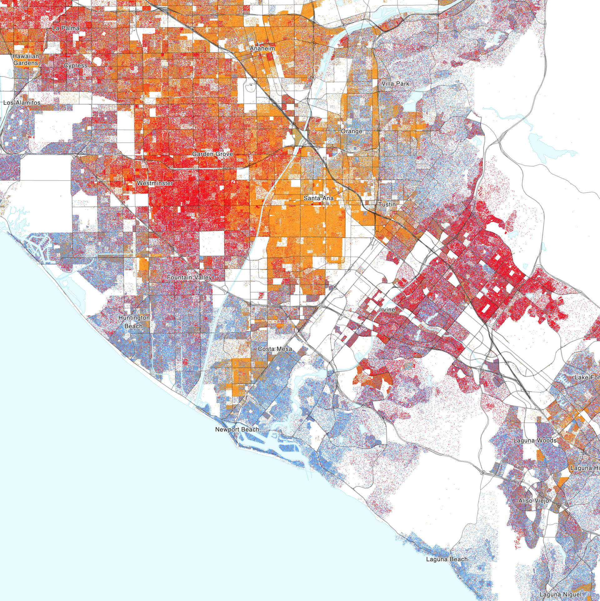 Map of the distribution of races and ethnicities in US cities, …