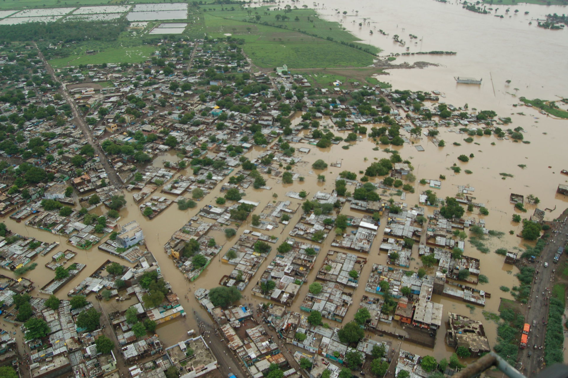 An aerial view taken from the IAF relief Helicopter of the floo…