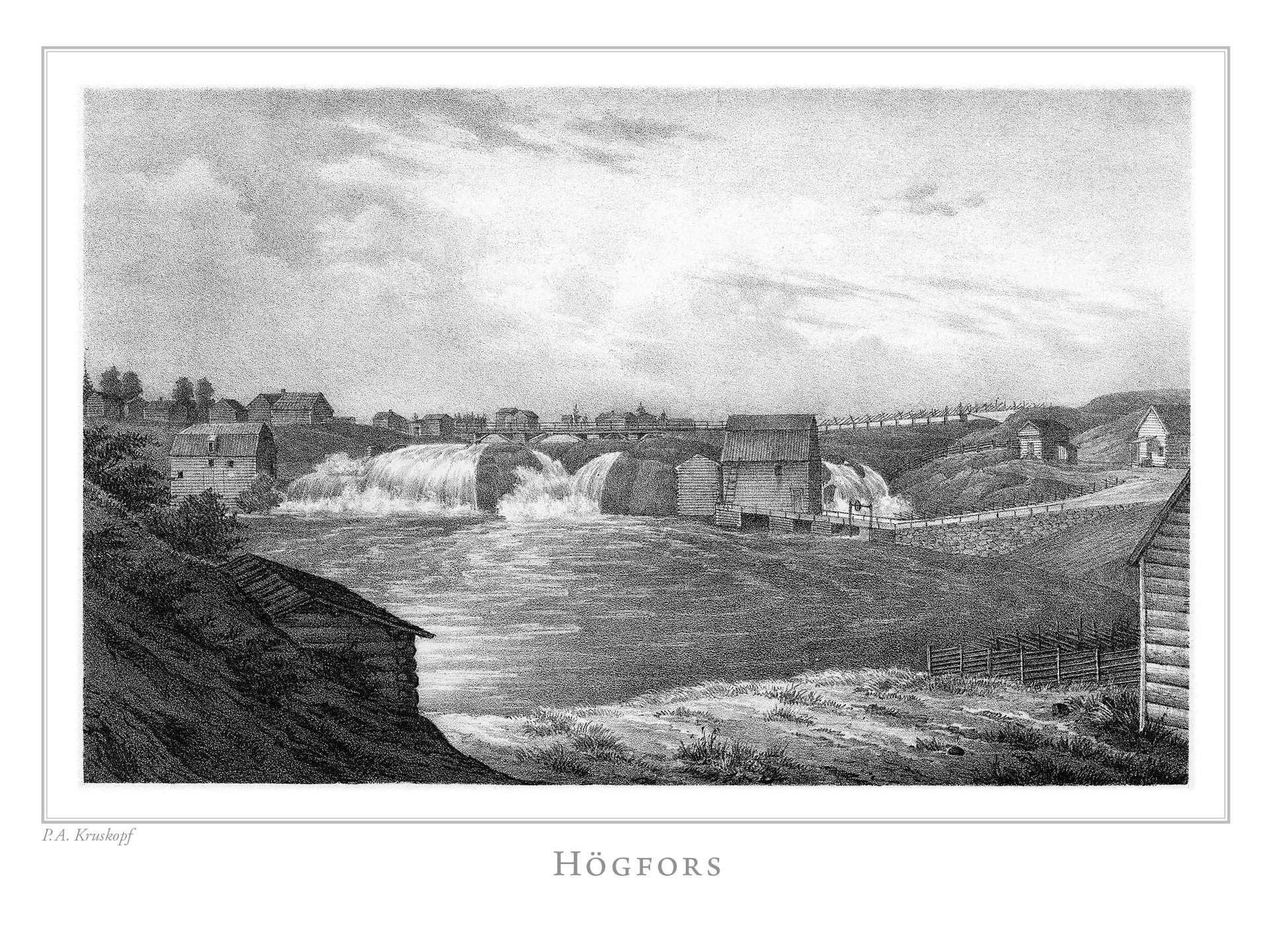 Högfors, litografi av Pehr Adolf Kruskopf (1805-1852) publicera…