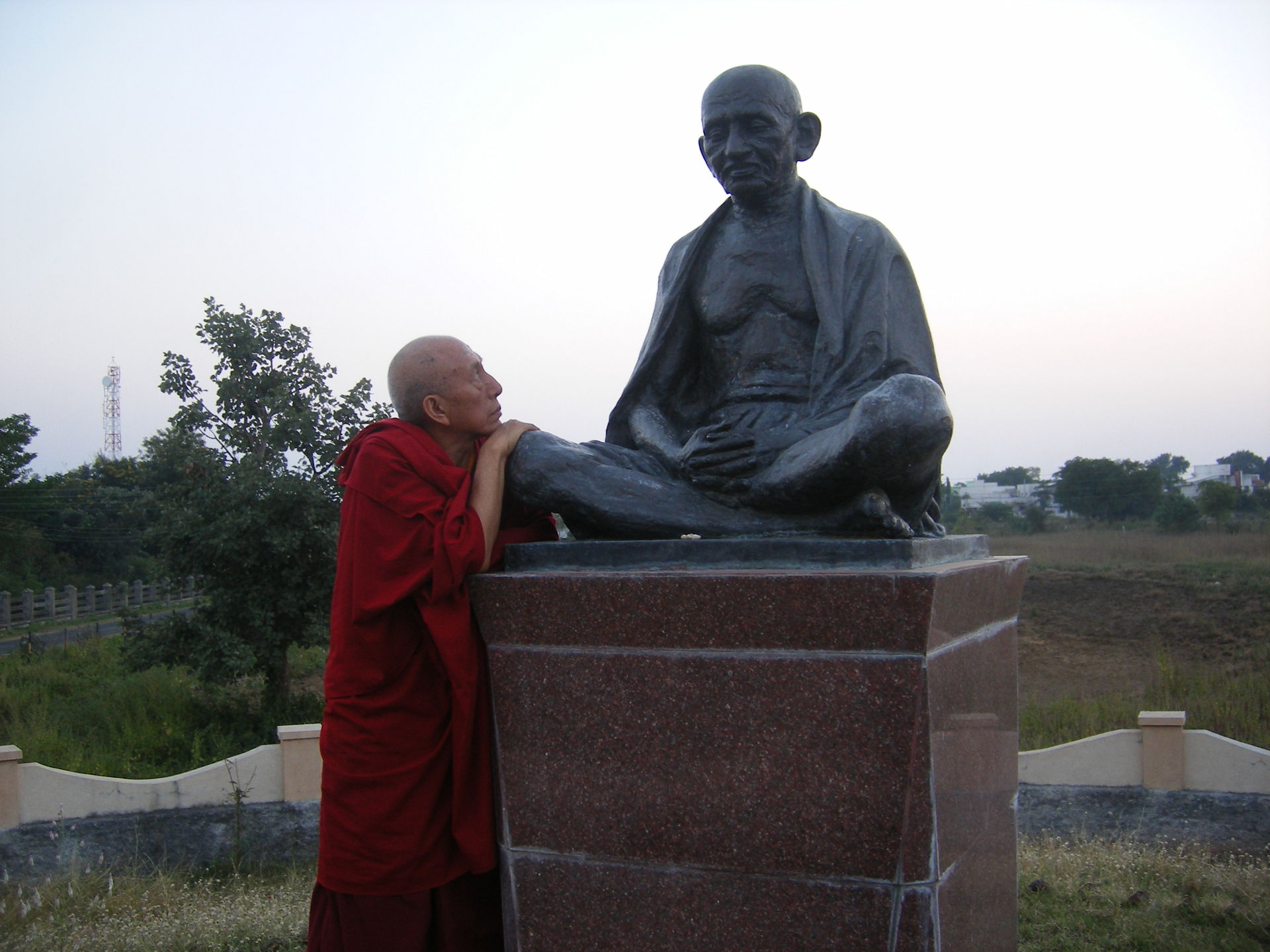 Wardha, Maharashtra, India - Gandhi statue - Samdhong rinpoche