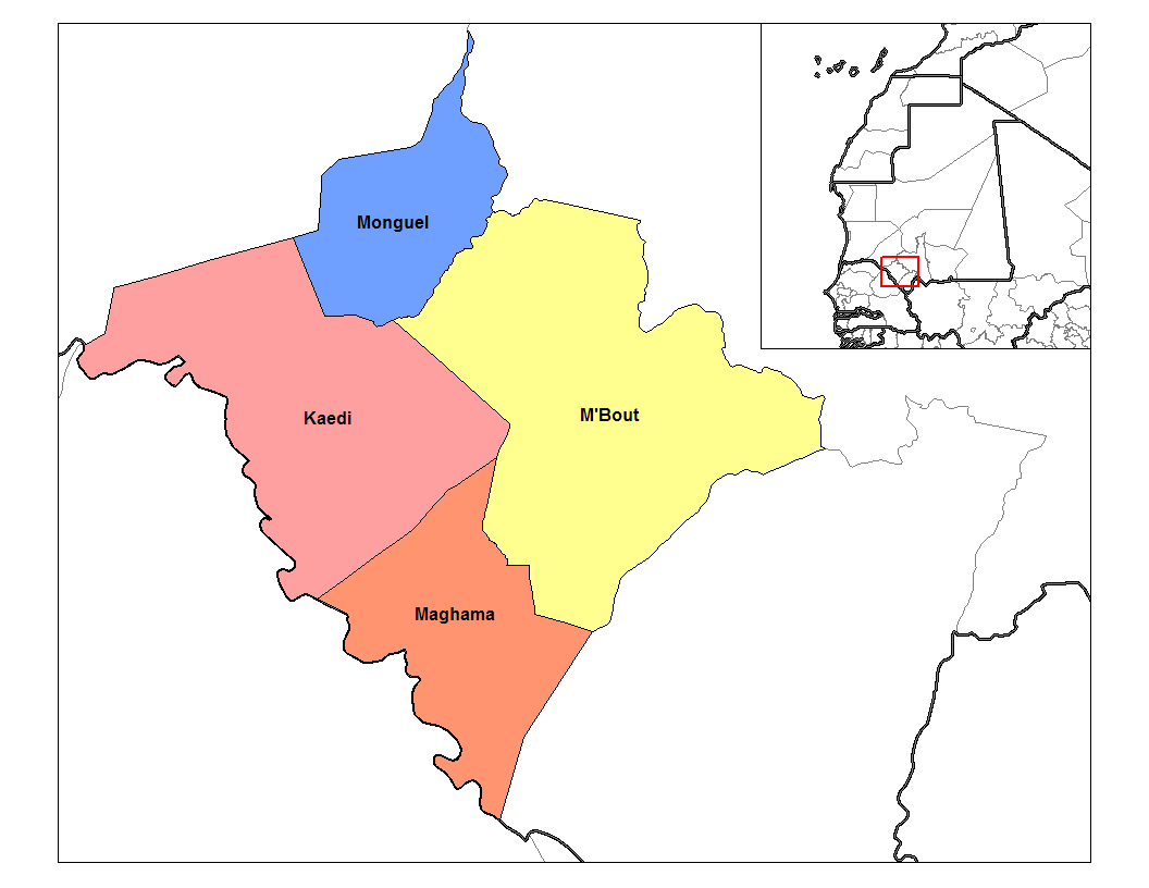 Map of the departments of Gorgol region of Mauritania. Created …