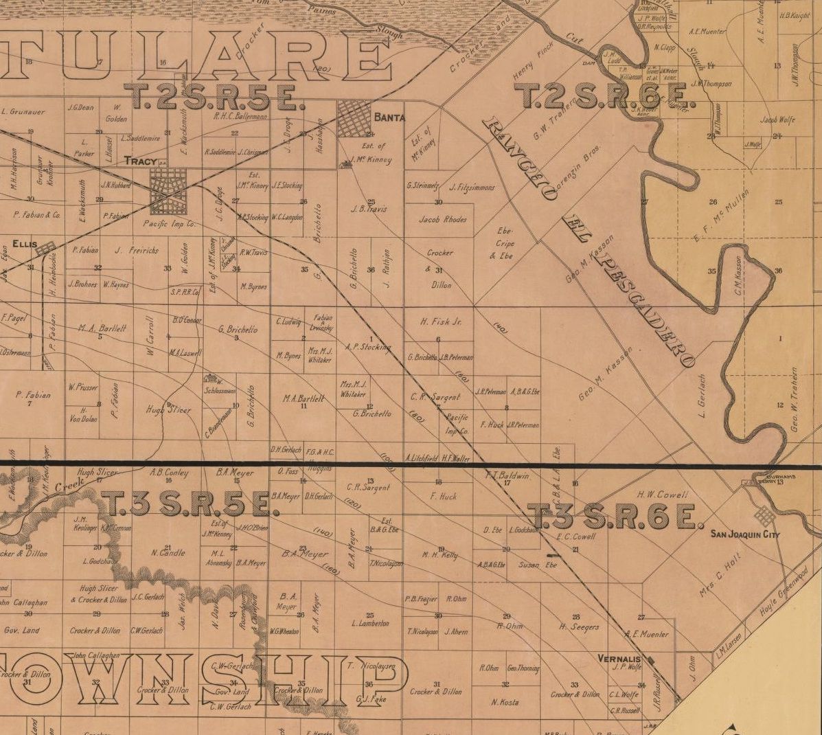 Excerpt of 1895 map of San Joaquin County, California, showing …