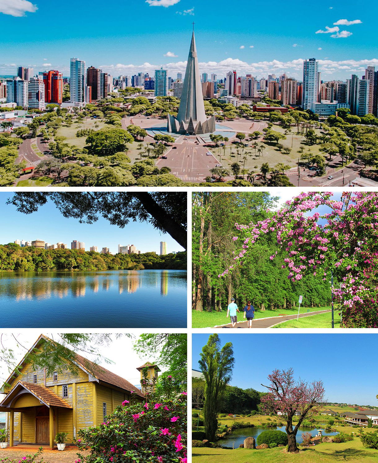 From left to right and top to bottom: skyline of Maringá with t…