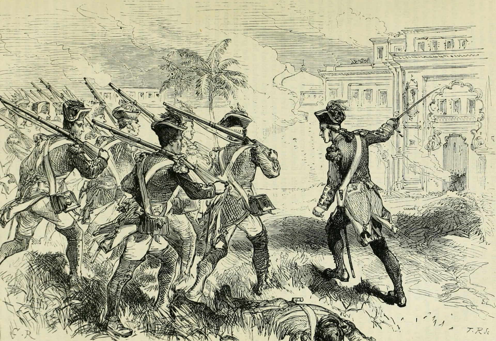 Clive leading his men up to Conjeveram, 1751