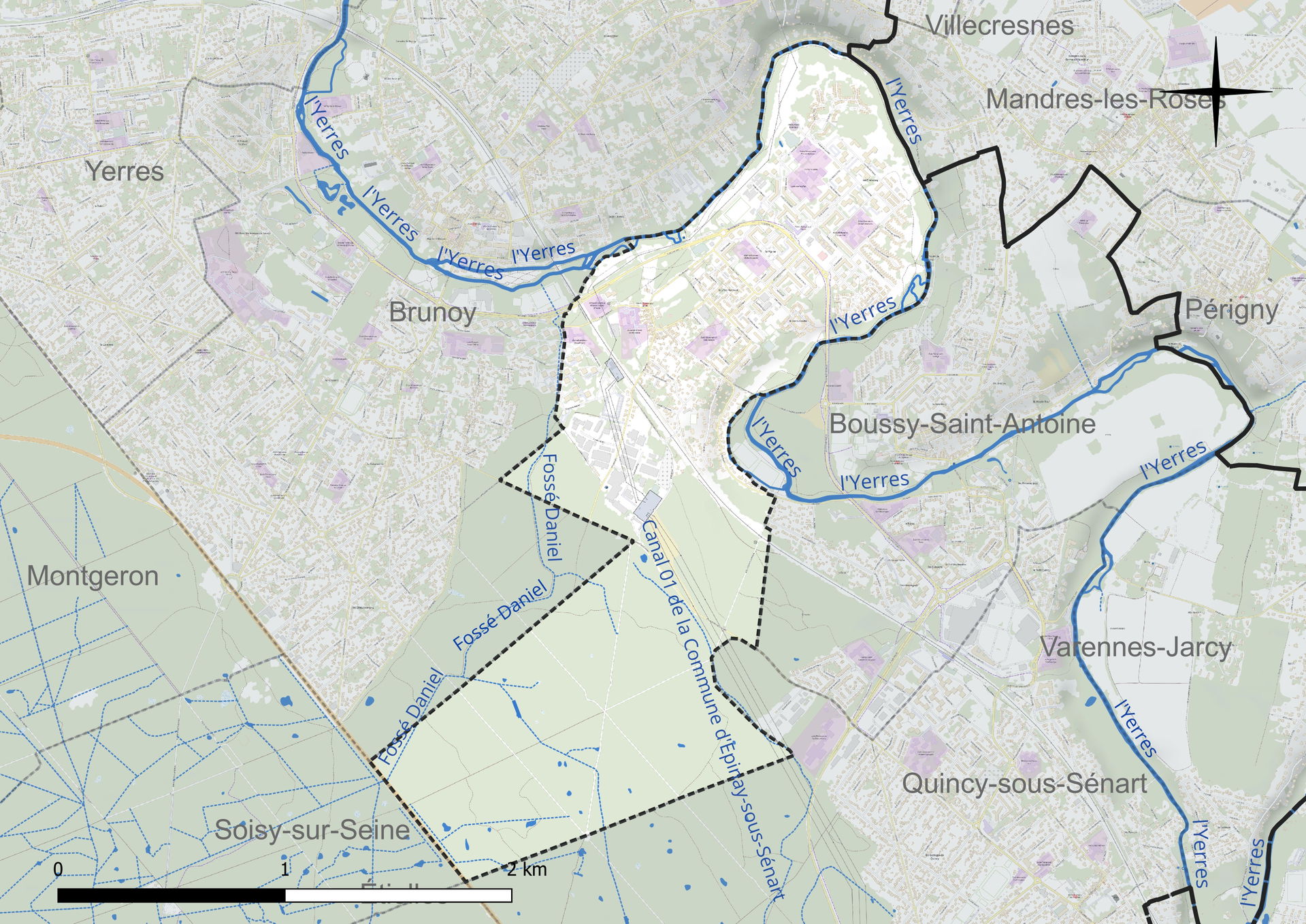 Carte du réseau hydrographique de la commune de fr:Épinay-sous-…
