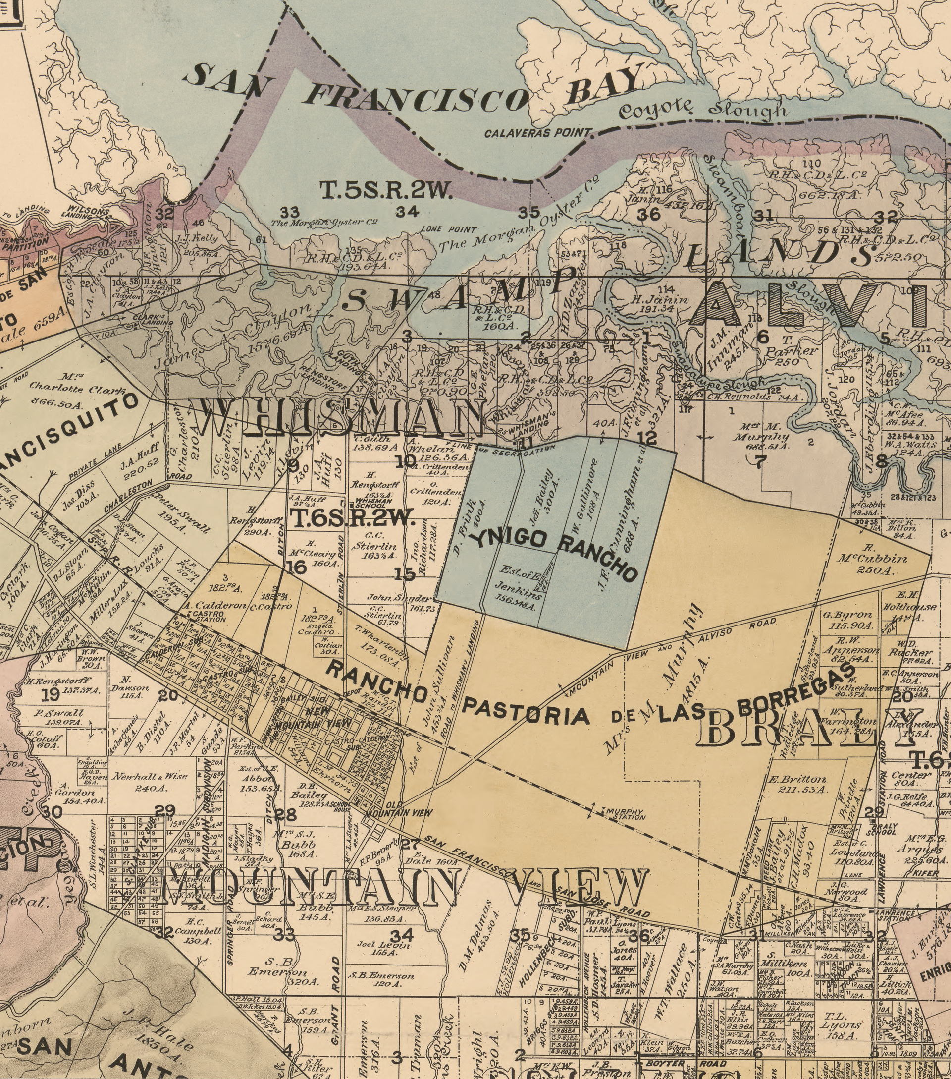 Part of an 1890 map of Santa Clara County showing Whisman, Moun…