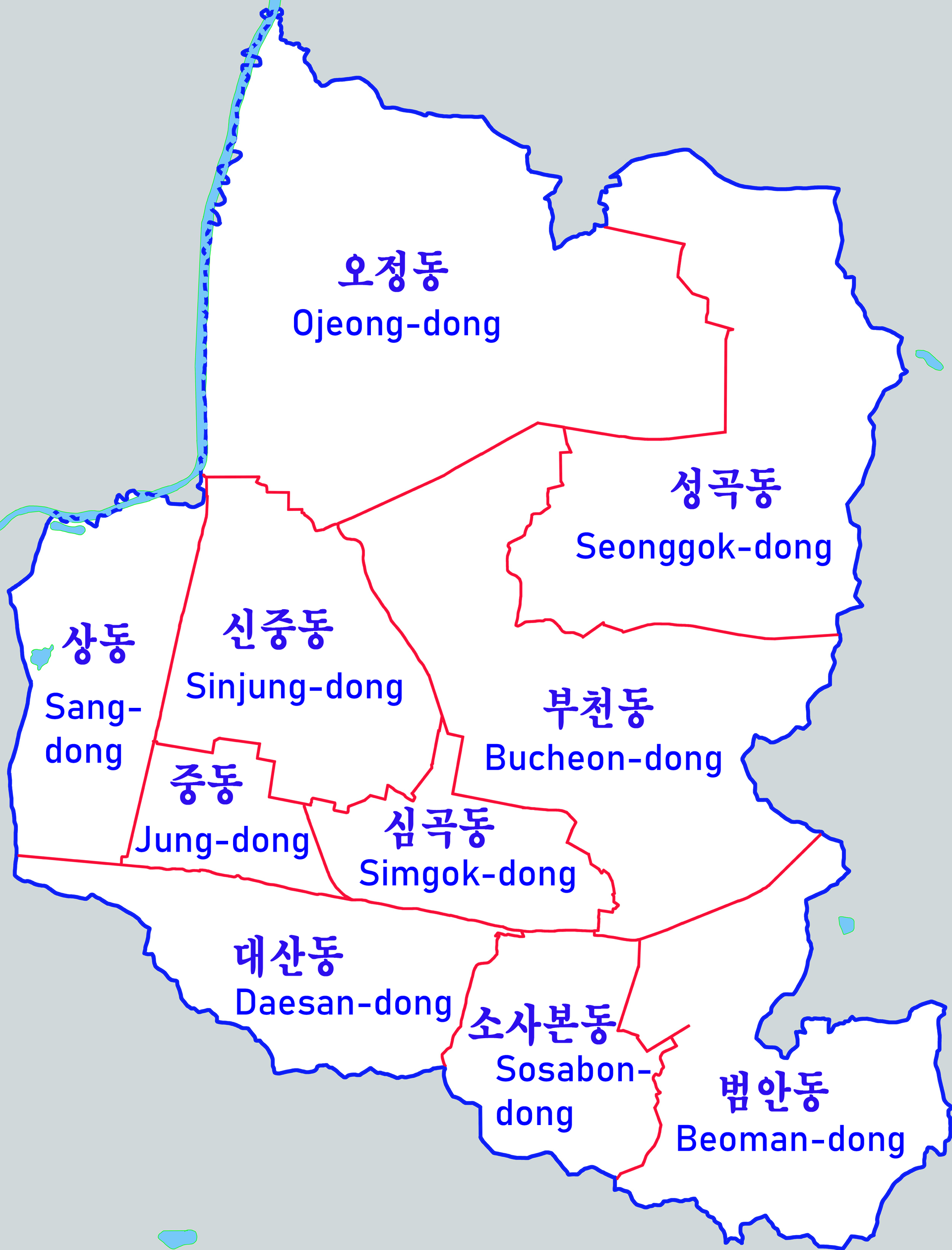 Map over Bucheon South Korea, with the administrative districts…