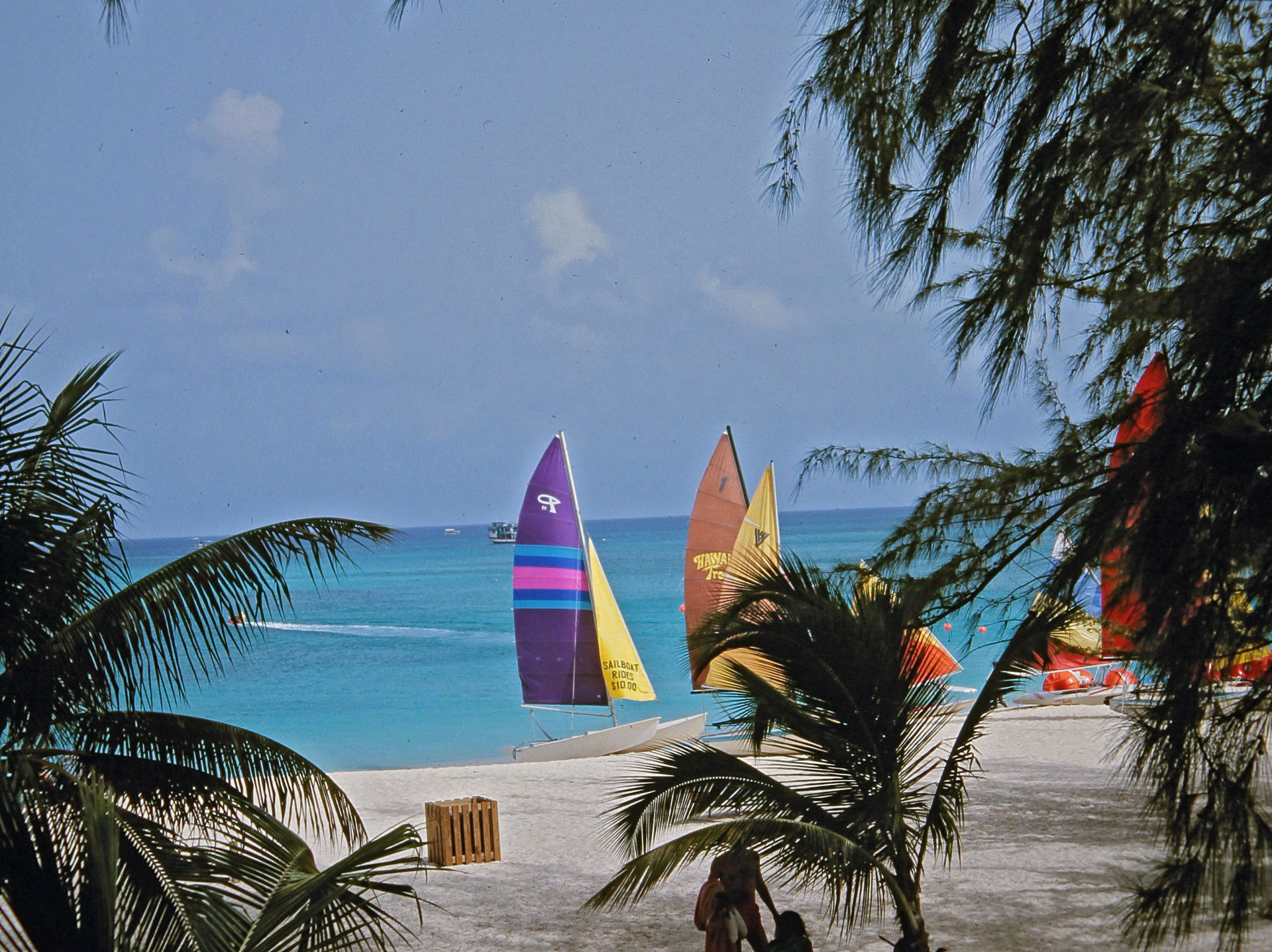 Sailboats on Seven Mile Beach, looking west, Grand Cayman Island
