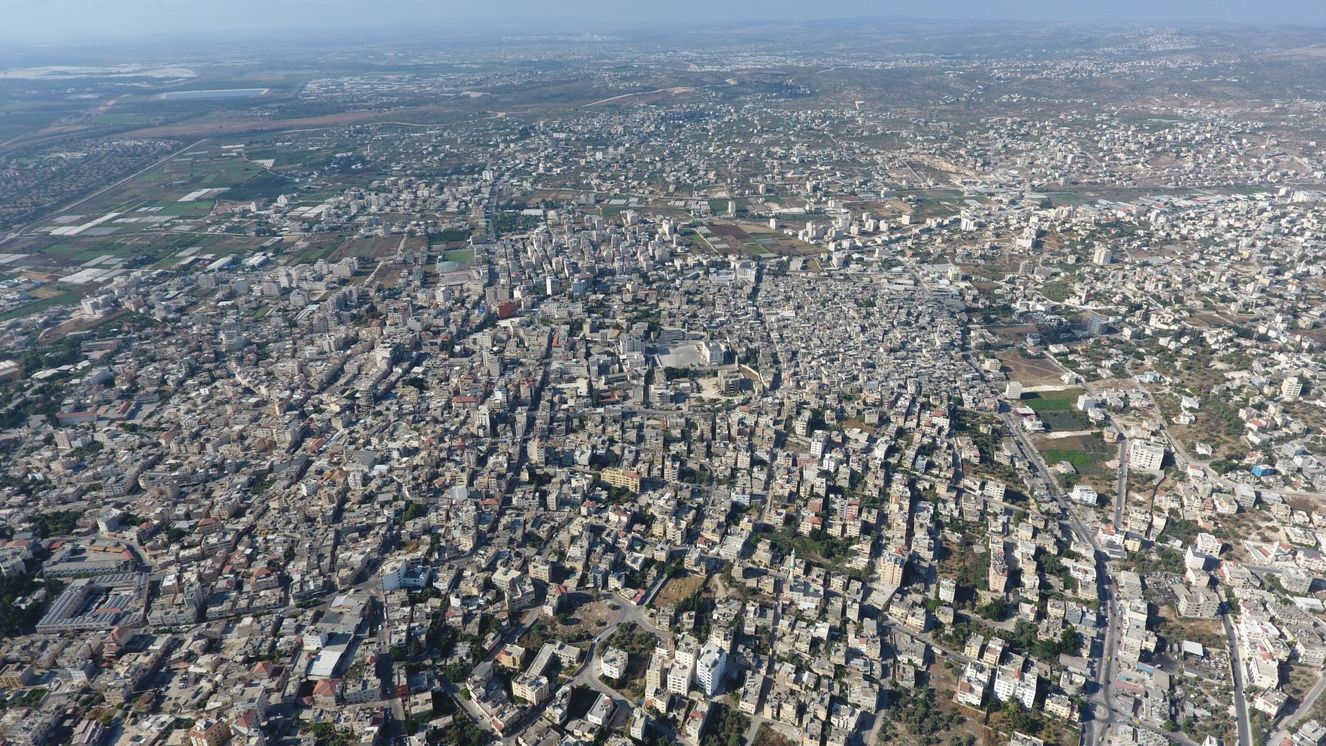 Aerial view of Tulkarm city, West Bank, Palestine.