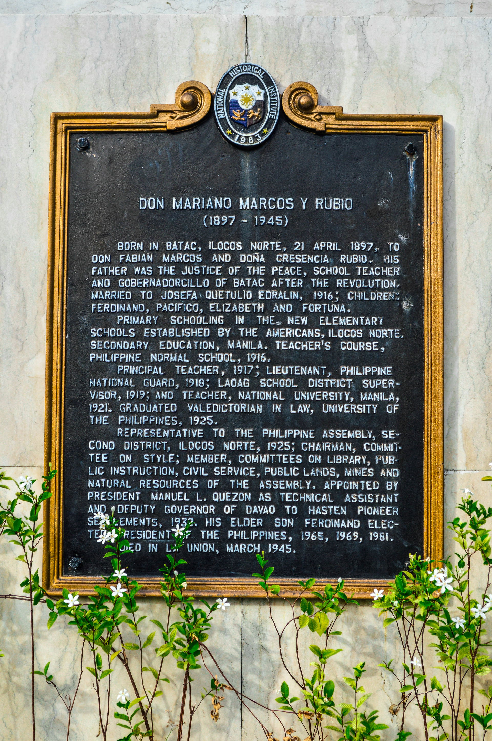 Historical Marker for Don Mariano Marcos y Rubio
Batac, Ilocos …