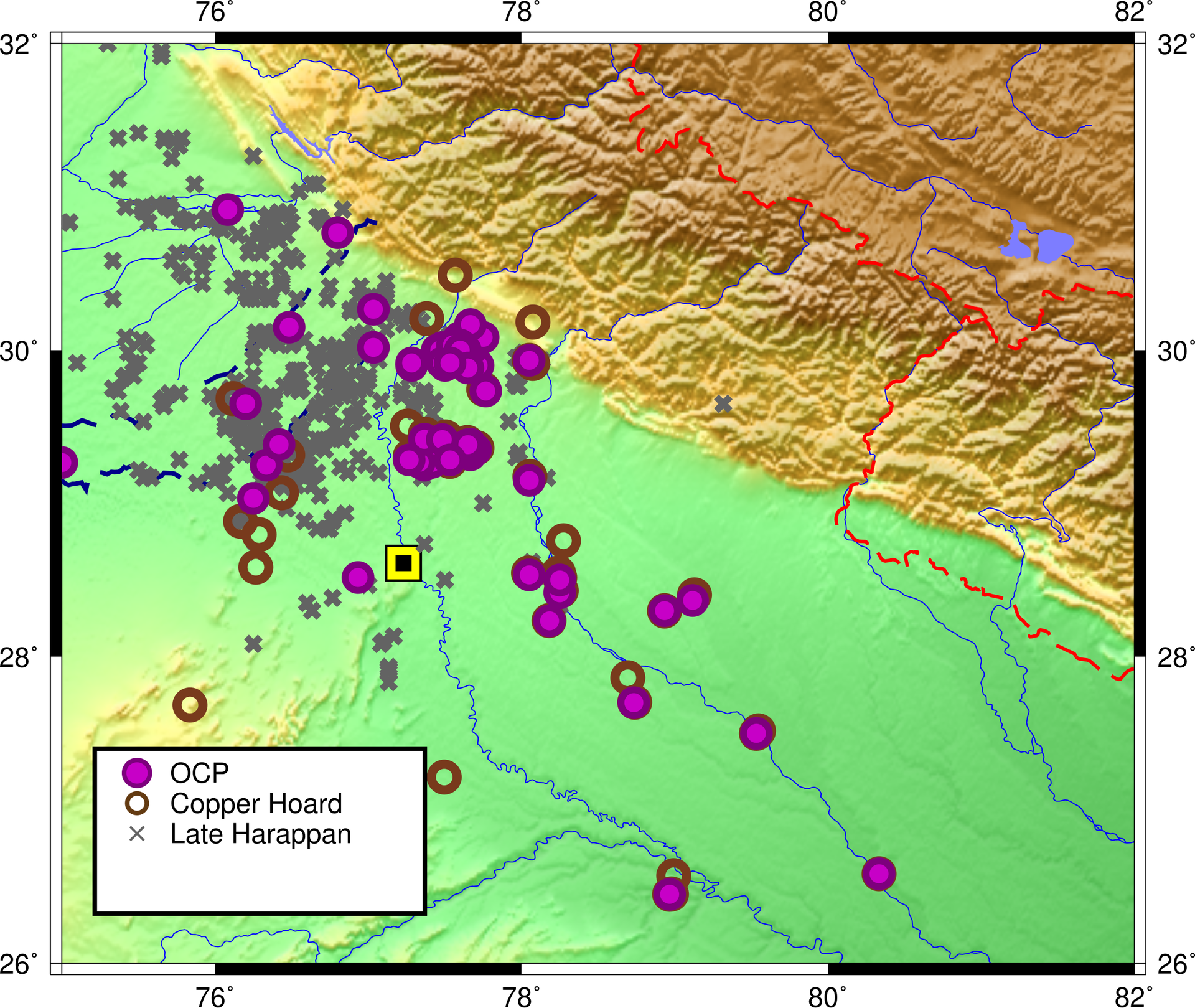 Map of Ocre Coloured Pottery (OCP or OCW) sites map ca. 2000-15…