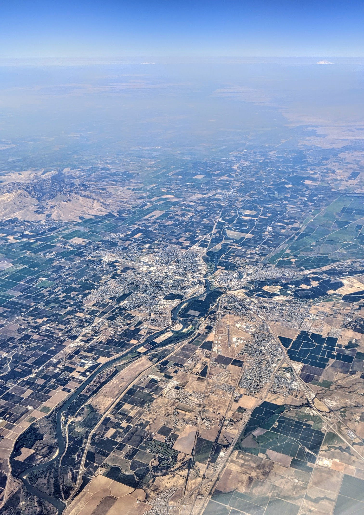 Yuba City and Feather River aerial view from the south, summer …