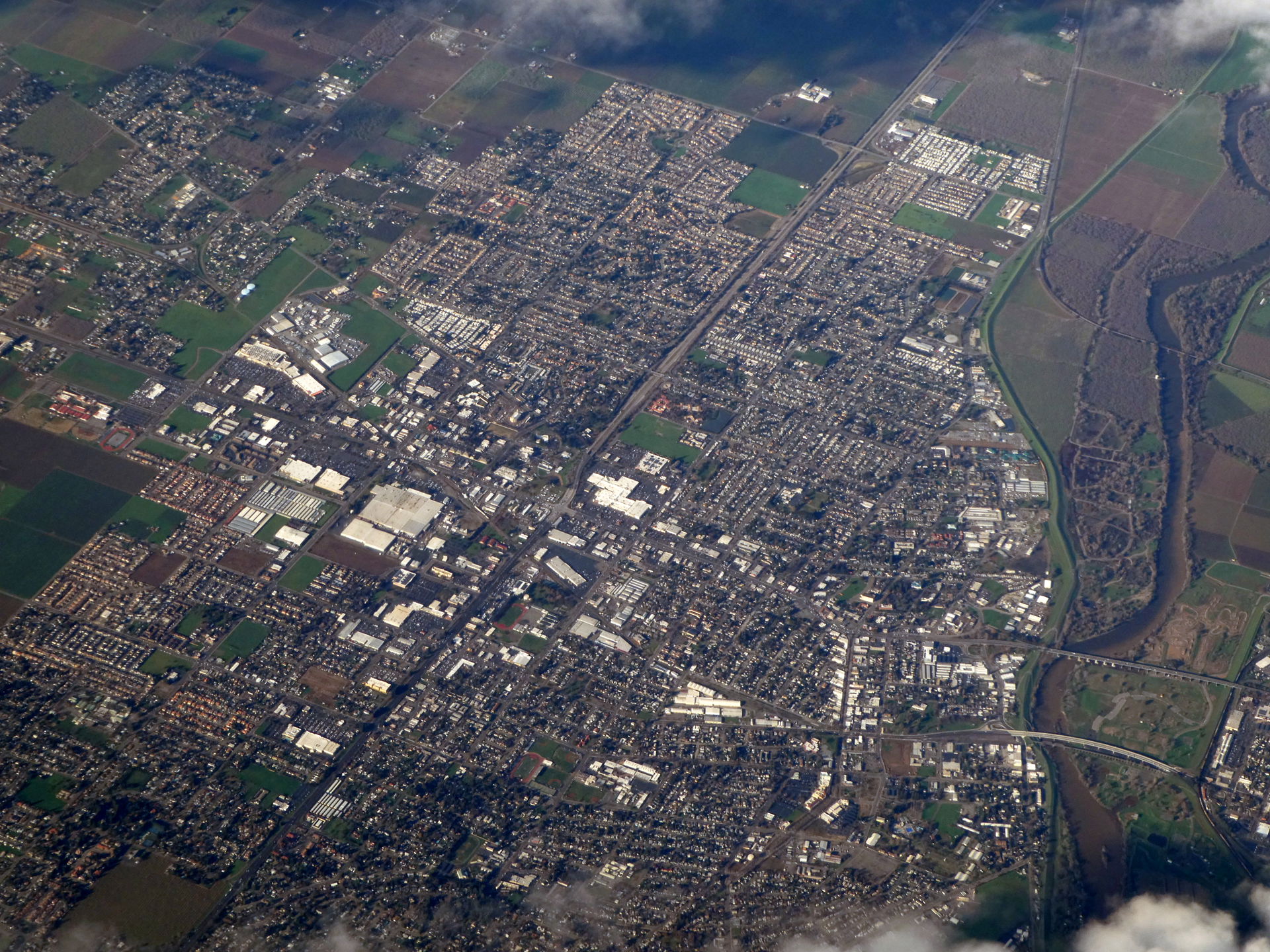 Aerial view of Yuba City, California in December 2021