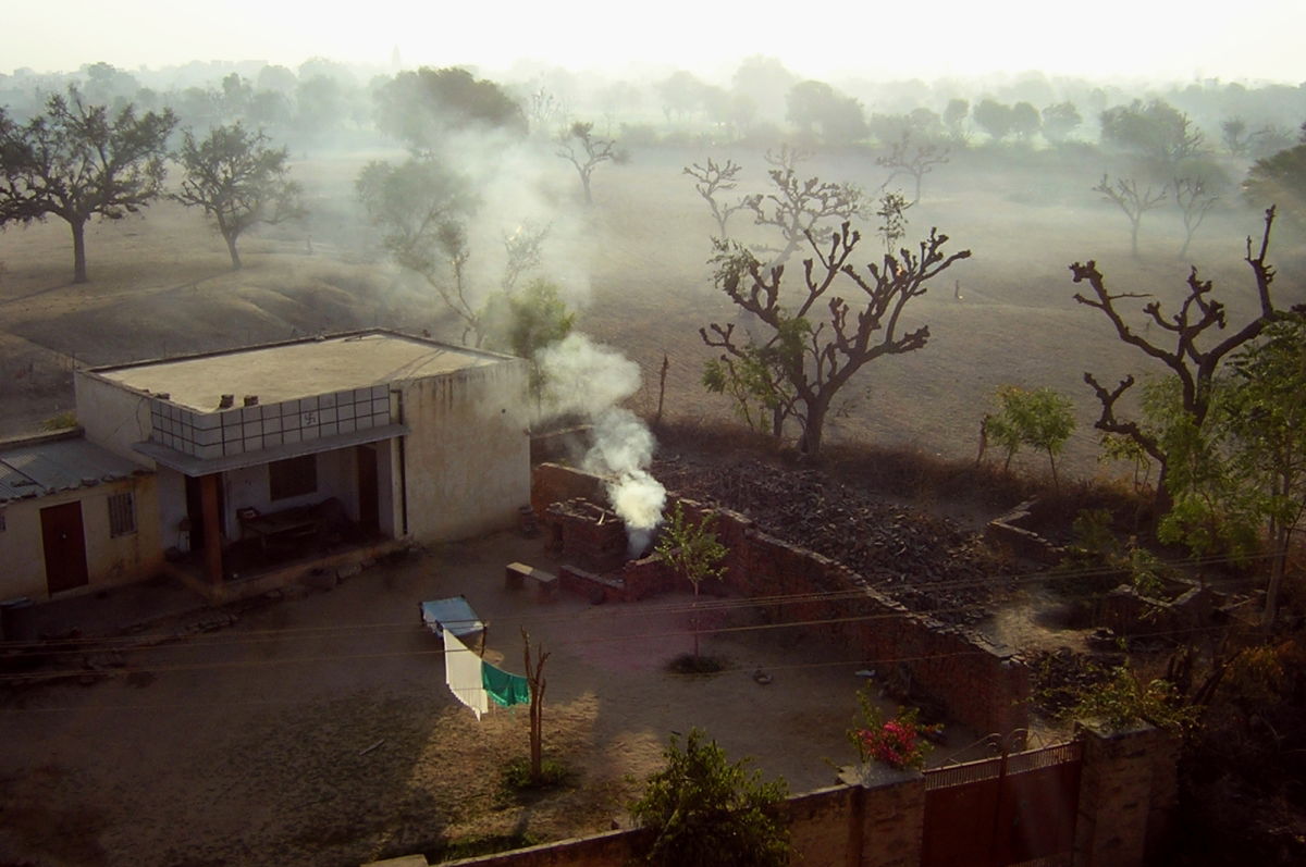 A small house with an outside fireplace in Nawalgarh, Jhunjhunu.